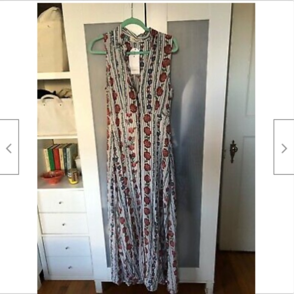 NWT Molly Green brand Summer Maxi "Amy" Dress, grey stripe, button up, lining, M - Picture 1 of 7